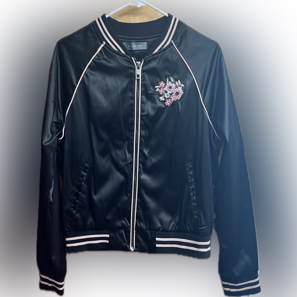 Peacock Embroidered Bomber Satin Jacket Moto Coat Retro Chic Boho Coastal Floral